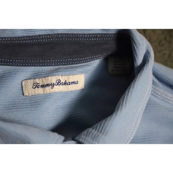 Tommy Bahama Polo Shirt Men L Blue Spread Collared Short Sleeve Logo Embroidered - Picture 4 of 8